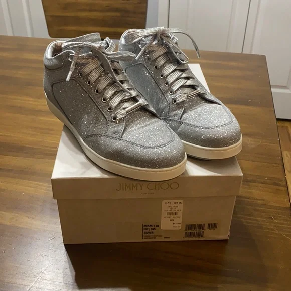 Jimmy Choo Miami glitter sneakers in silver - Picture 1 of 4